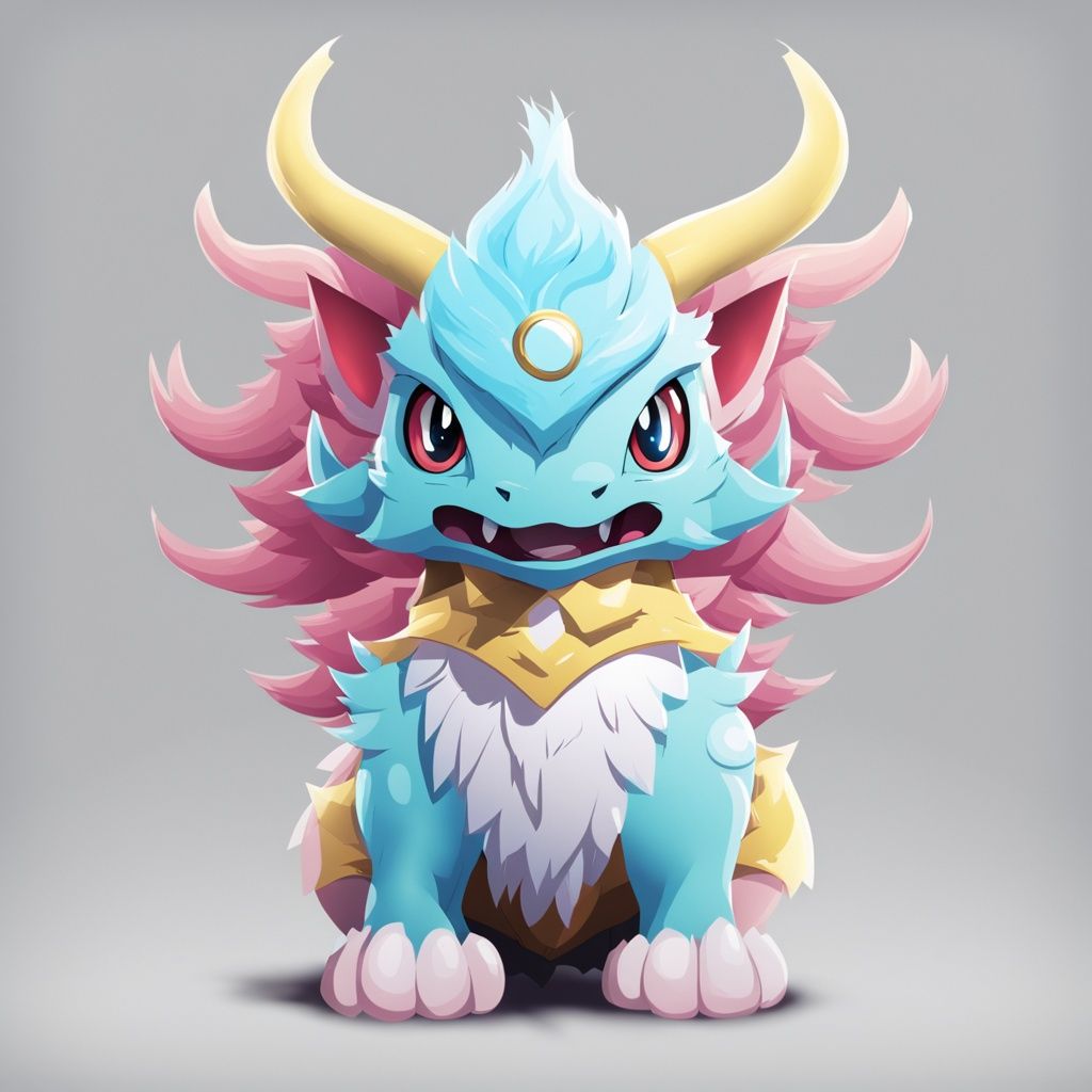 <lora:tang long:0.7>,xun,no humans,solo,pokemon \(creature\),fangs,full body,horns,looking at viewer,grey background,gradient background,gradient,standing,simple background,