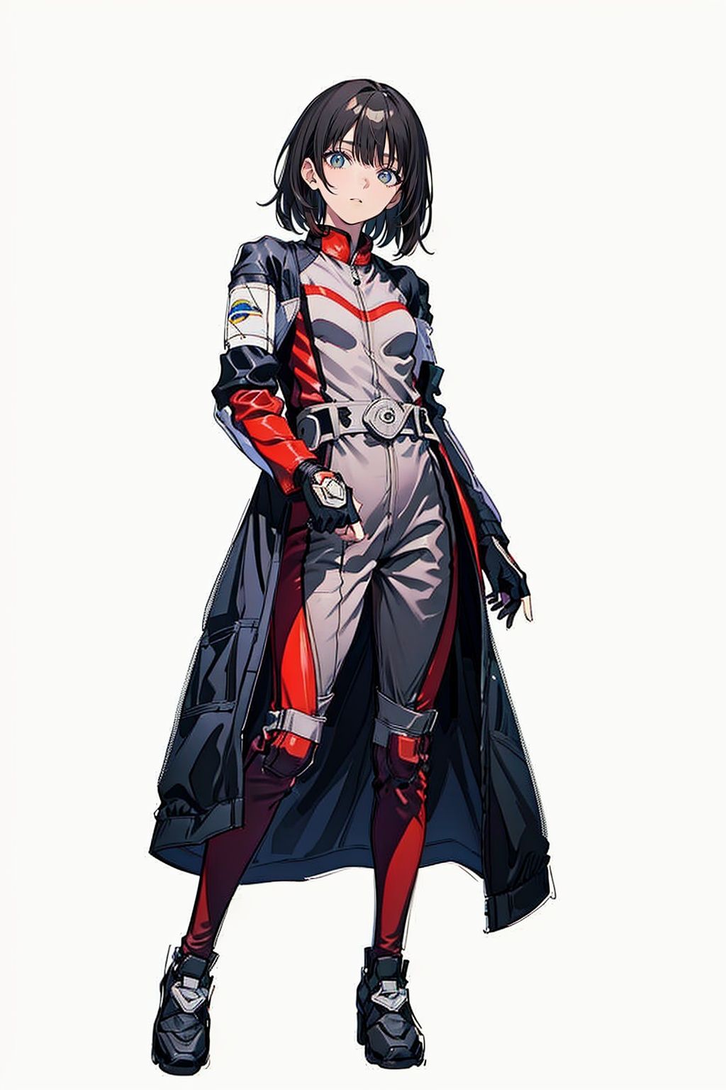(masterpiece:1.3), (the best quality:1.2), (super fine illustrations:1.2), (Masterpiece), high quality, high detail,((white background:1.2)), looking at viewer, (SOLO:1.4),outline,,simple background, fingerless gloves, jacket, armor, armband, uniform, military uniform