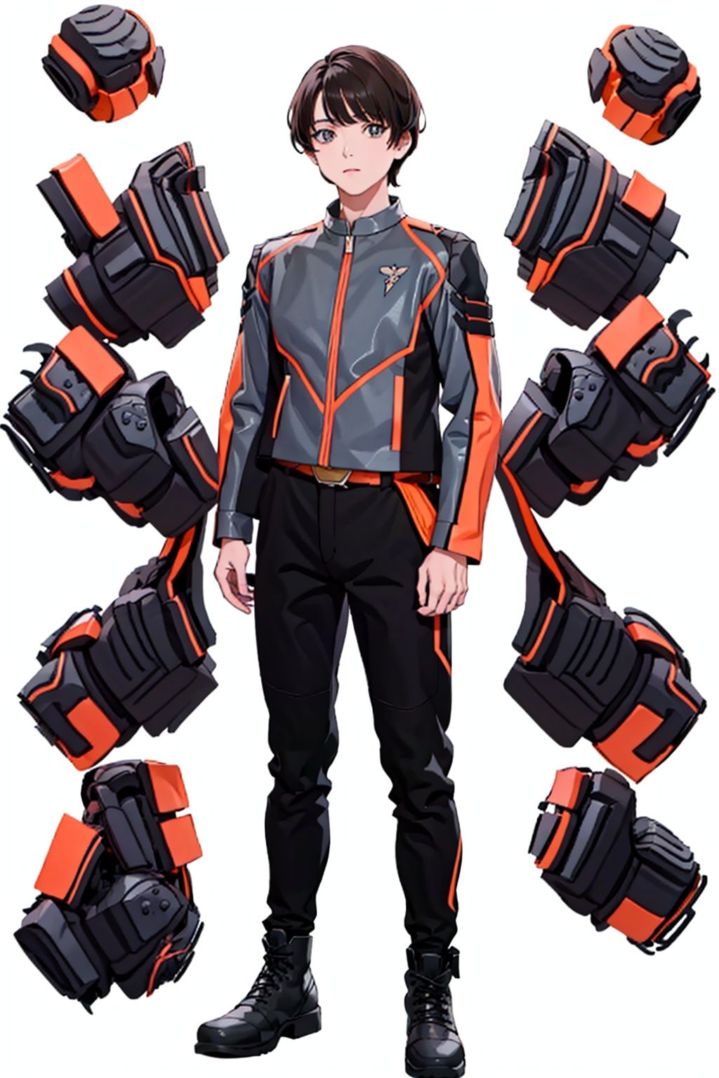 (masterpiece:1.3), (the best quality:1.2), (super fine illustrations:1.2), (Masterpiece), high quality, high detail,((white background:1.2)), looking at viewer, (SOLO:1.4),outline,,simple background,black footwear, military uniform, boots, black pants, pants, jacket, uniform, gloves, belt,