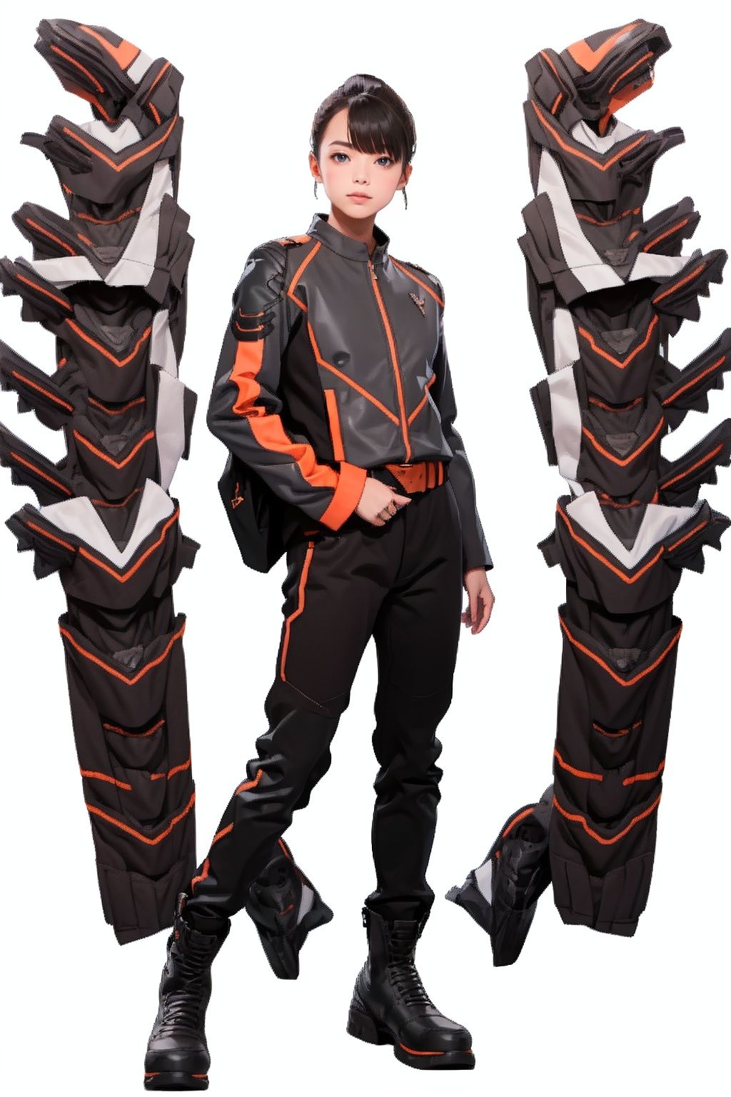 (masterpiece:1.3), (the best quality:1.2), (super fine illustrations:1.2), (Masterpiece), high quality, high detail,((white background:1.2)), looking at viewer, (SOLO:1.4),outline,,simple background,black footwear, military uniform, boots, black pants, pants, jacket, uniform, gloves, belt,