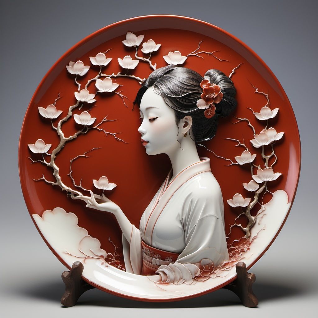arien_porcelain,plate porcelain that A woman under the moon,(Mid-Autumn Festival:1.5) <lora:sdxl_自定义瓷器创意画:1> 
