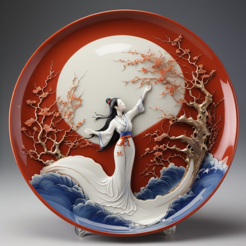 arien_porcelain,plate porcelain that A woman under the moon,(Mid-Autumn Festival:1.5) <lora:sdxl_自定义瓷器创意画:1> 