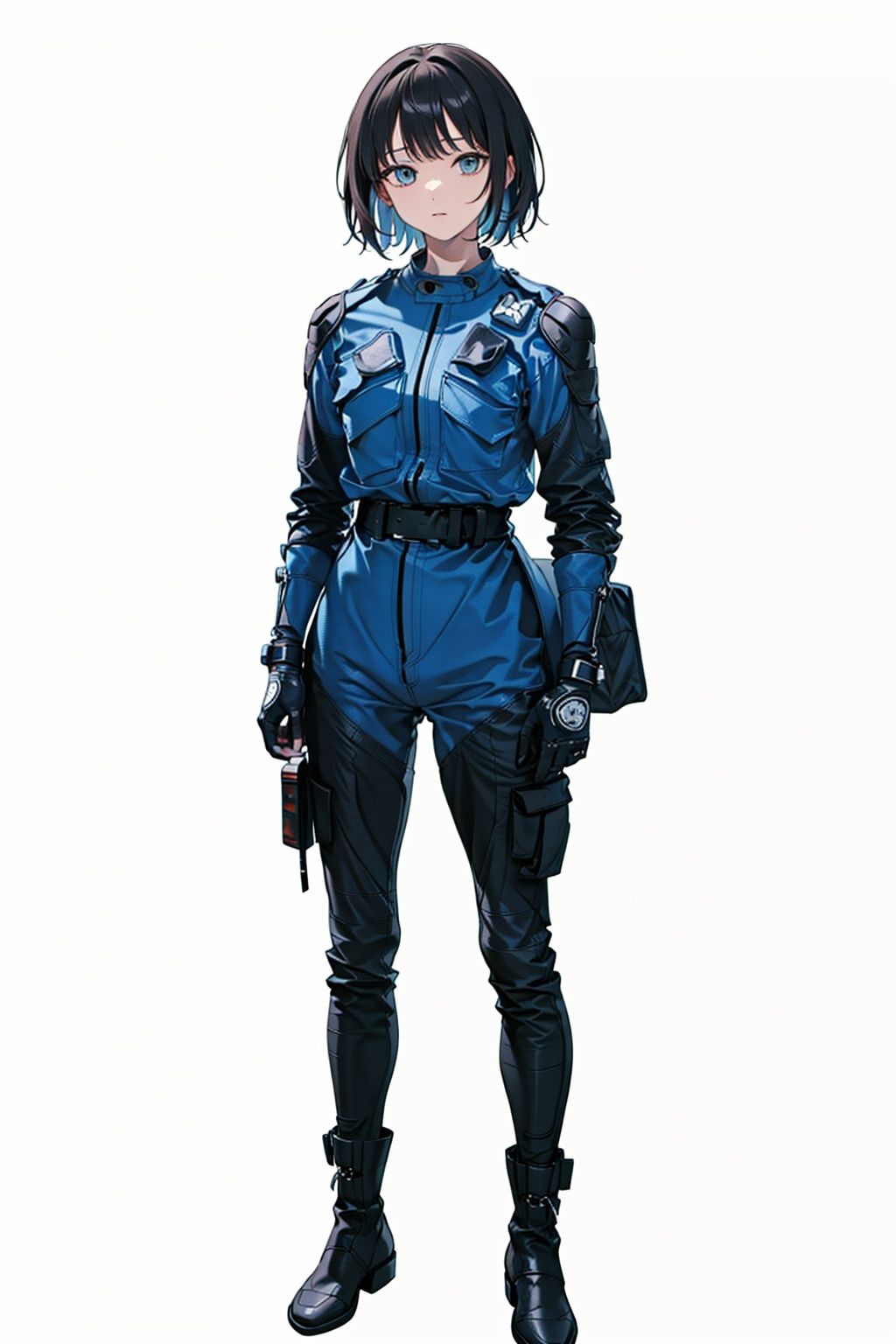 (masterpiece:1.3), (the best quality:1.2), (super fine illustrations:1.2), (Masterpiece), high quality, high detail,((white background:1.2)), looking at viewer, (SOLO:1.4),outline,,simple background,pocket, police uniform, uniform, boots, belt, armor, jacket,