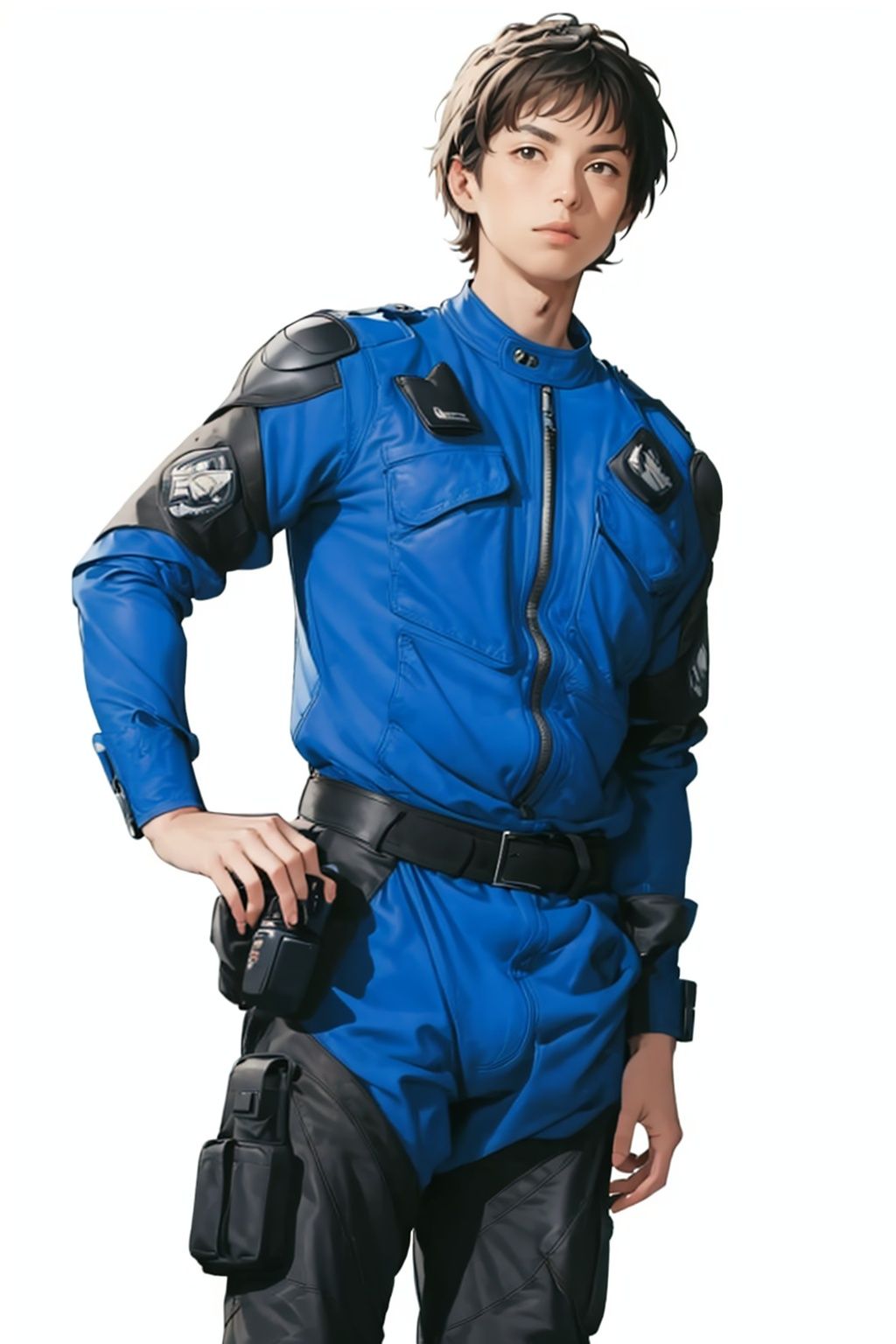 (masterpiece:1.3), (the best quality:1.2), (super fine illustrations:1.2), (Masterpiece), high quality, high detail,((white background:1.2)), looking at viewer, (SOLO:1.4),outline,,simple background,pocket, police uniform, uniform, boots, belt, armor, jacket, 