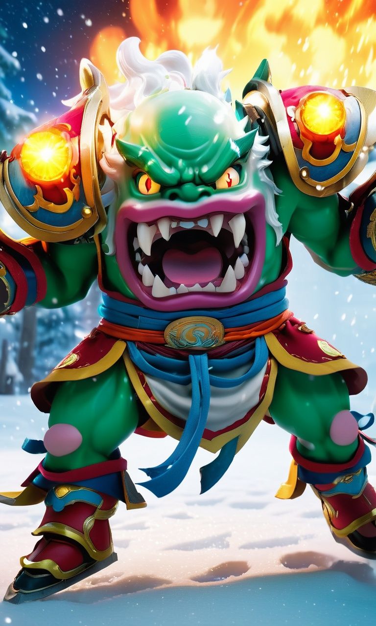 anime artwork ((masterpiece)),((best quality)),8k,high detailed,ultra-detailed,intricate detail,Photography,cute,happy expression,((xingtian wearing armor)),((monster)),((headless)),((bare shoulders)),(xingtian:2),(small mouth),xingtian running on the frozenland in winter,ISO 400,F2.8 aperture,Shutter speed 1/250,ISO 400,F2.8 aperture,Shutter speed 1/250,<lora:xingtiangui:1>, . anime style, key visual, vibrant, studio anime,  highly detailed