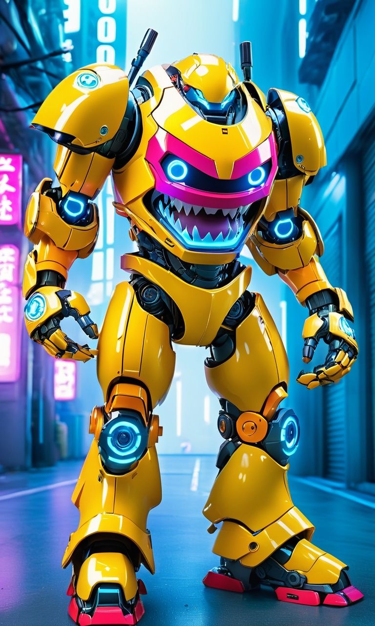 anime artwork ((masterpiece)),((best quality)),8k,high detailed,ultra-detailed,intricate detail,Photography,cute,happy expression,((xingtian wearing mecha suit in cyberpunk city)),((monster)),((headless)),((bare shoulders)),(xingtian:2),(small mouth),ISO 400,F2.8 aperture,Shutter speed 1/250,ISO 400,F2.8 aperture,Shutter speed 1/250,<lora:xingtiangui:1>, . anime style, key visual, vibrant, studio anime,  highly detailed