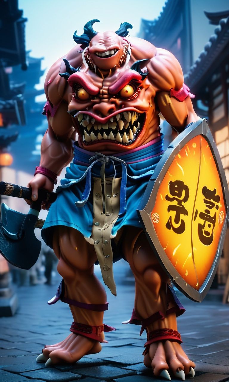 anime artwork ((masterpiece)),((best quality)),8k,high detailed,ultra-detailed,intricate detail,Photography,cute,((monster)),((headless)),((bare shoulders)),(xingtian:2),xingtian  holding an axe and shied in a city street,ISO 400,F2.8 aperture,Shutter speed 1/250,ISO 400,F2.8 aperture,Shutter speed 1/250,<lora:xingtiangui:1>, . anime style, key visual, vibrant, studio anime,  highly detailed