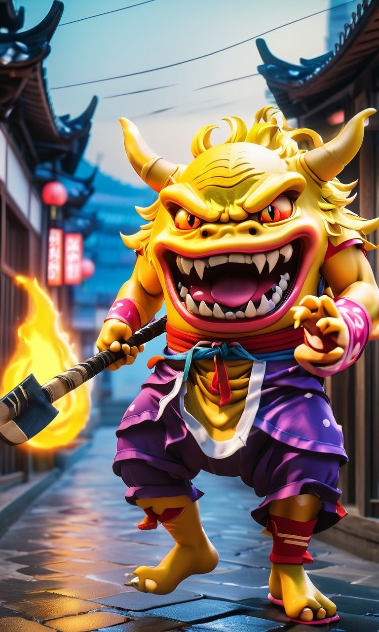 anime artwork ((masterpiece)),((best quality)),8k,high detailed,ultra-detailed,intricate detail,Photography,cute,happy expression,((xingtian wearing a straw hat)),((monster)),((headless)),((bare shoulders)),(xingtian:2),xingtian holding an axe and shied in a city street,ISO 400,F2.8 aperture,Shutter speed 1/250,ISO 400,F2.8 aperture,Shutter speed 1/250,<lora:xingtiangui:1>, . anime style, key visual, vibrant, studio anime,  highly detailed