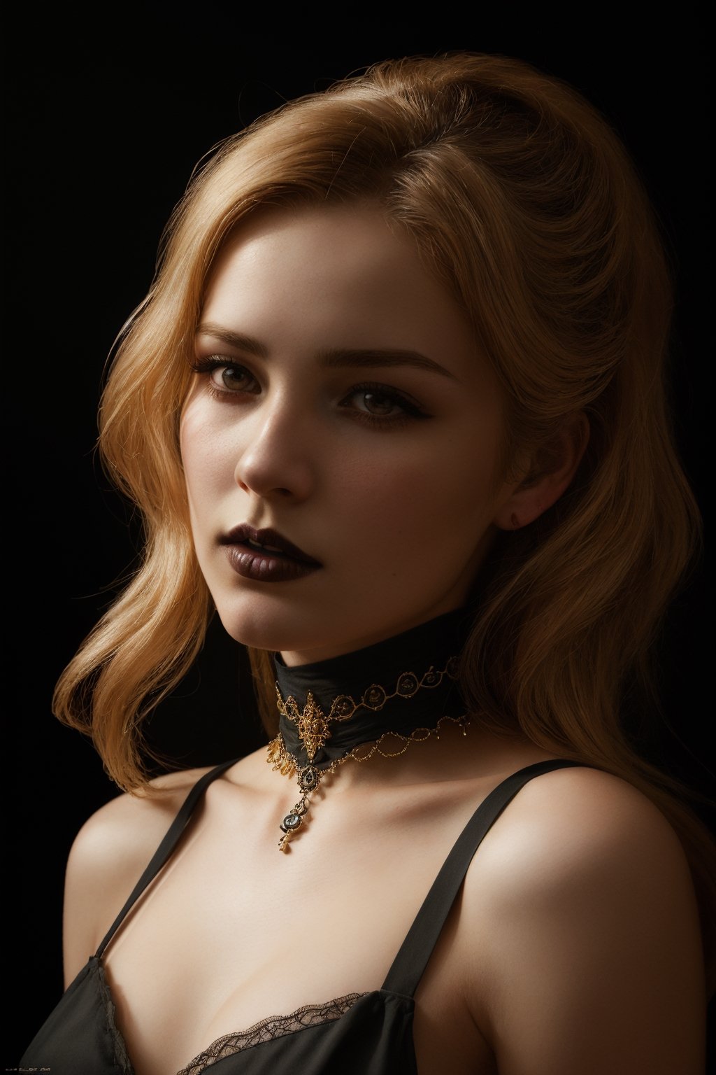 A mesmerizing hyperdetailed 4K concept art portrait,  ,  Her hair adorned with a striking blend of black and gold strands...