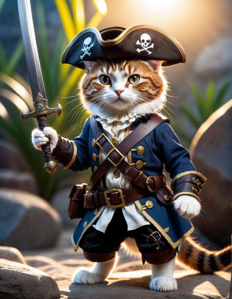 (a pirate_cat),  ,  searching for treasure on Tensor.Art