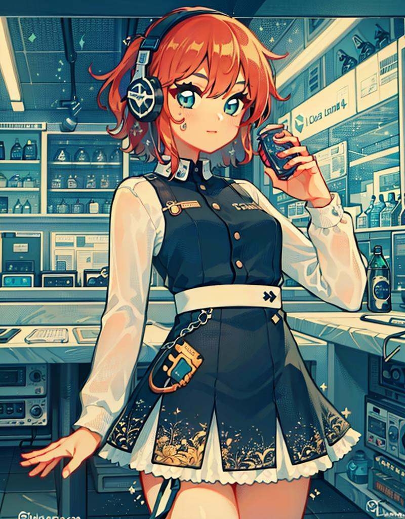 1girl,  red hair,  headphones on Tensor.Art