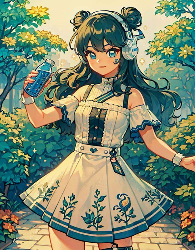1girl,  blue hair,  double bun on Tensor.Art