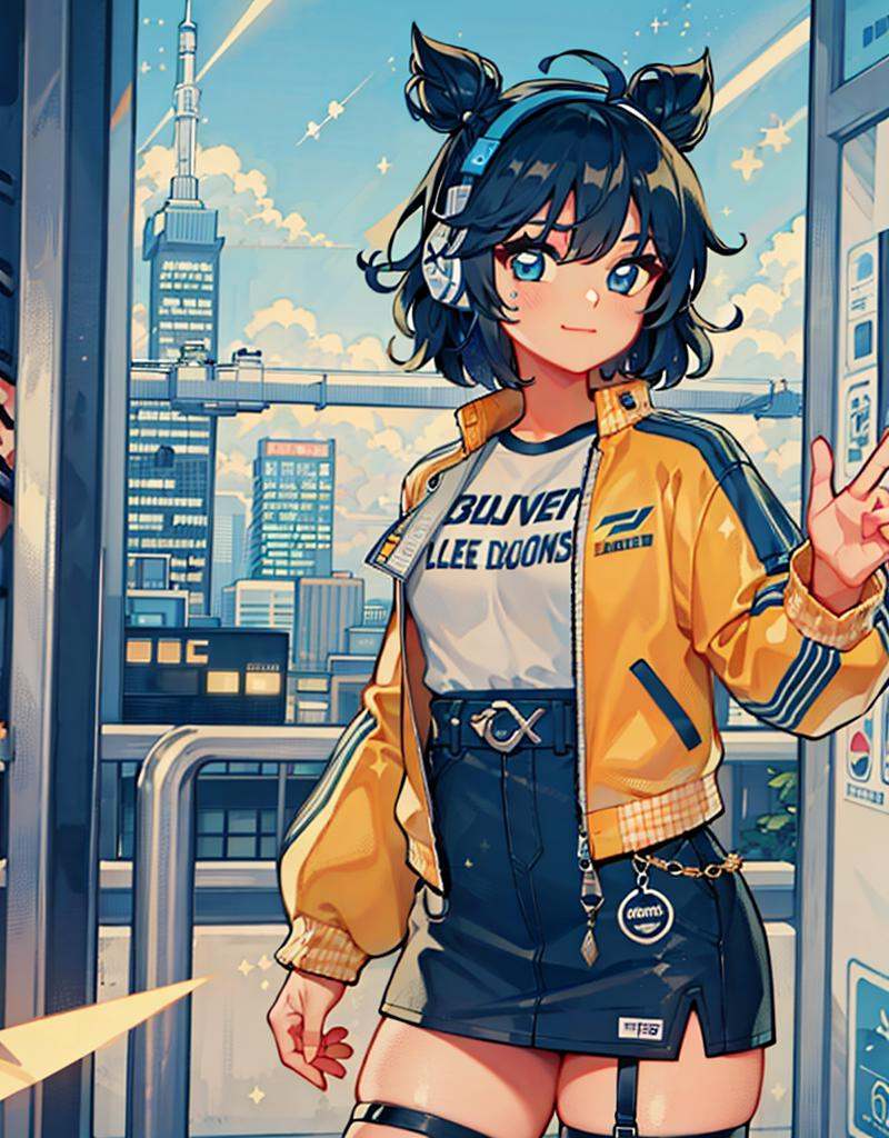 1girl,  blue hair,  double bun on Tensor.Art