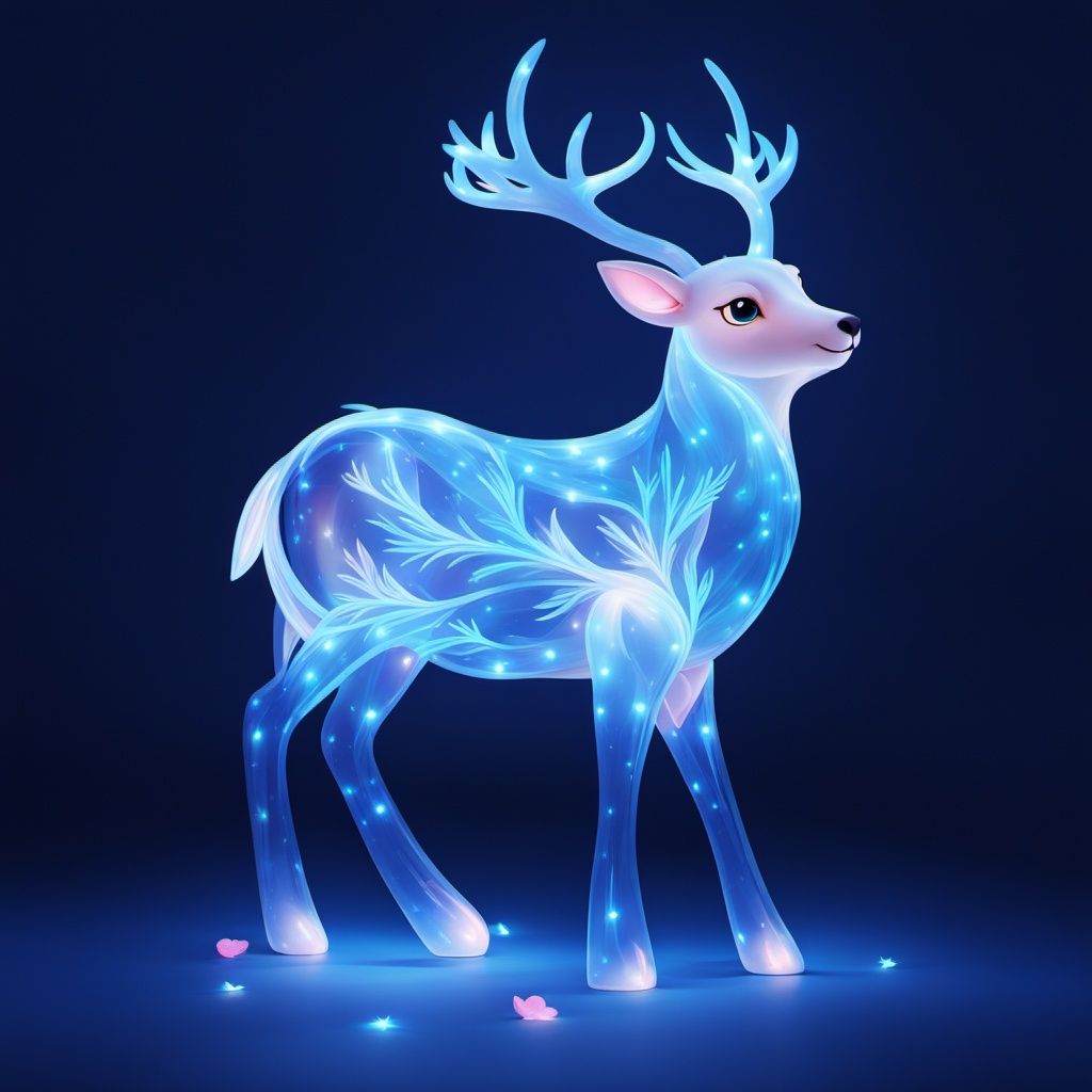 <lora:bailu:0.9>,LU,blue theme,glowing,transparent luminous body,the deer,antlers,kawaii,
