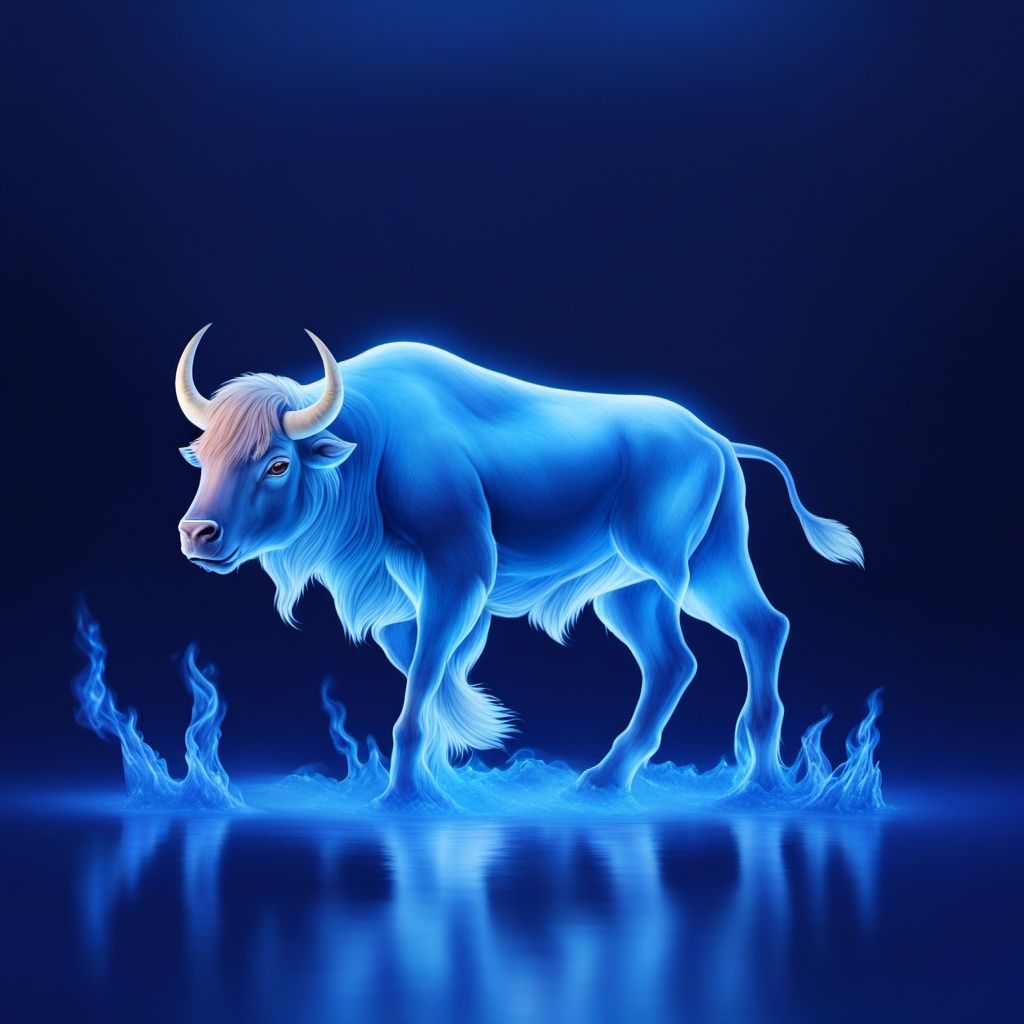 <lora:bailu:0.9>,LU,blue theme,glowing,full body,transparent luminous body,water,buffalo,