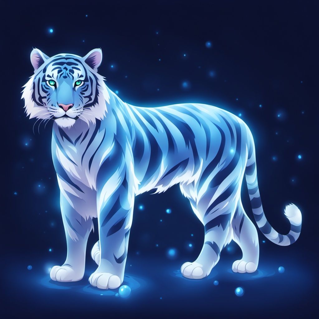 <lora:bailu:0.9>,LU,no humans,glowing,full body,animal,tiger,blue theme,crystal transparent,