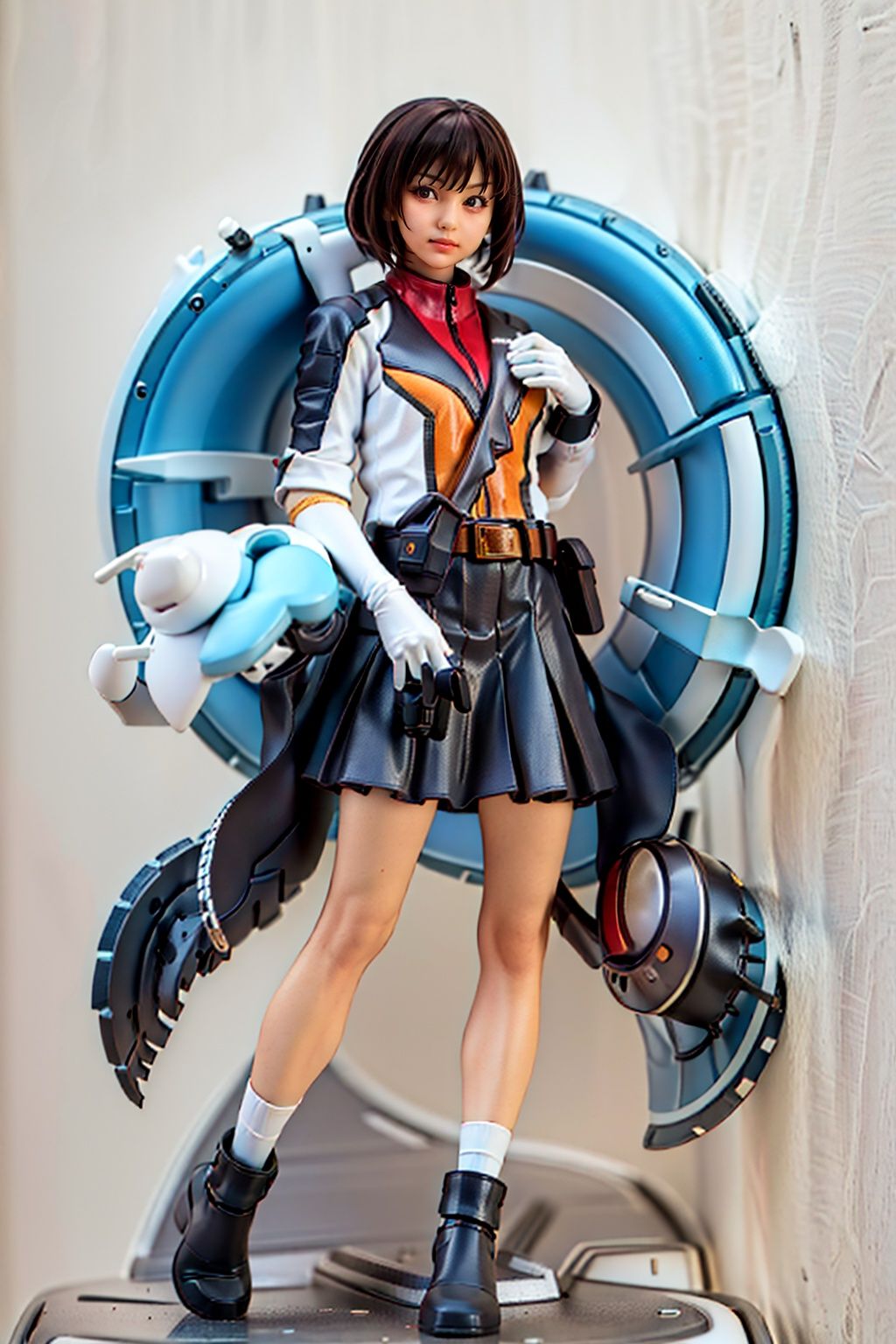 (masterpiece:1.3), (the best quality:1.2), (super fine illustrations:1.2), (Masterpiece), high quality, high detail,((white background:1.2)), looking at viewer, (SOLO:1.4),outline,,simple background,belt, black footwear, boots, jacket, black legwear,SHORT  skirt,solo