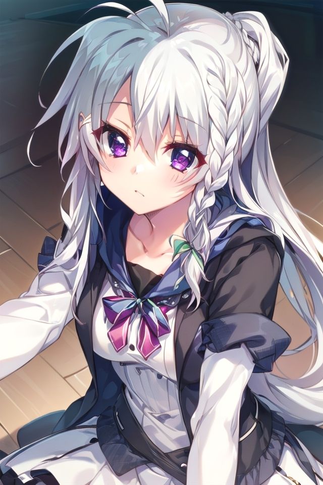 1girl, nimi_sora, purple eyes, beautiful_detailed_eyes, white_hair, braid, ahoge, 