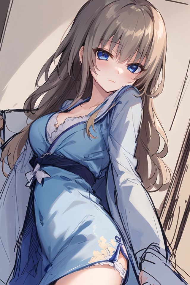 1girl, kujo_miyako, blue_eyes, beautiful_detailed_eyes, brown_hair, masterpiece, best quality, Chinese-style robe, gradual eye pupil,sexy, sketch, 4k, cg, best face,