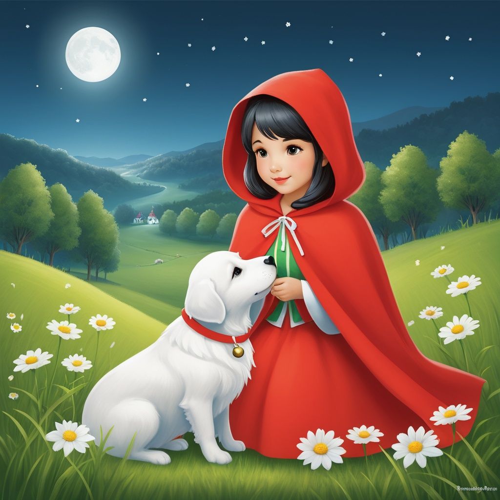 masterpiece, Village, Grassland, White flower, Fairy tale world, Fairy Tales, Puppy, Sense of reality, night, Firefly, Tender and loving, Little Red Riding Hood 