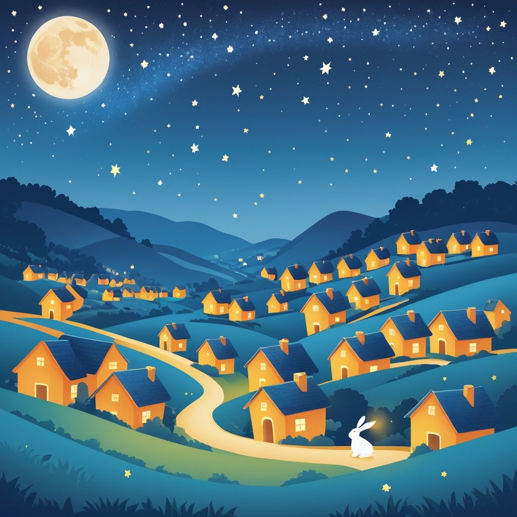 love, Stars, Village, Bunny, The moon, Night sky, Milky way ,MenEro