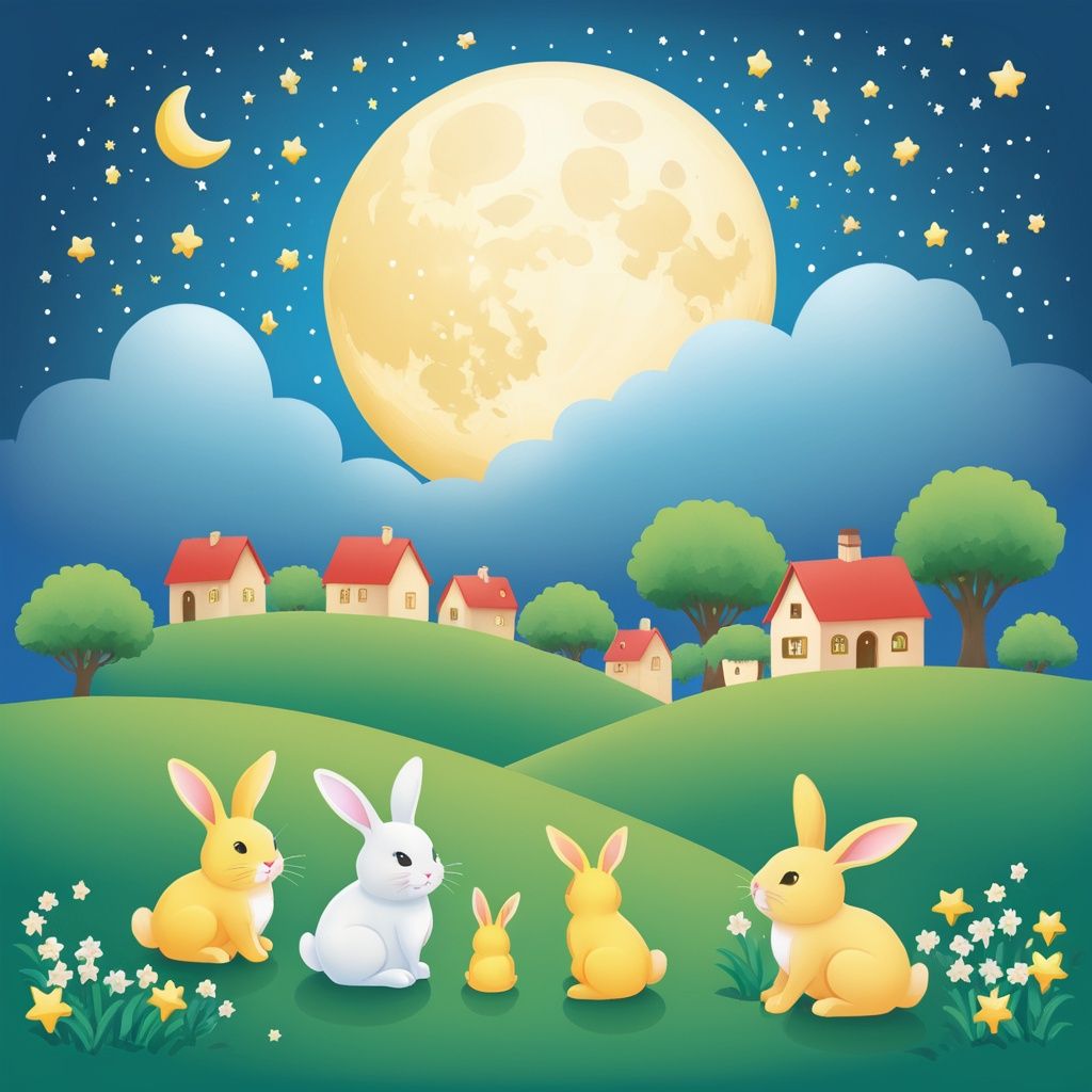love, Stars, Village, Bunny, The moon, Night sky, Milky way, Fairy Tales Emojisese