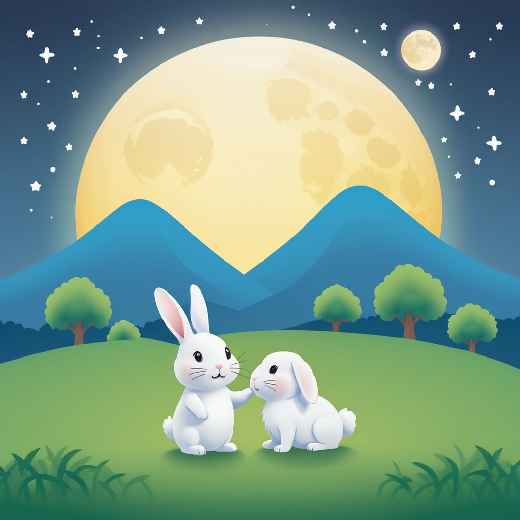 love, Stars, Village, Bunny, The moon, Night sky, Milky way, Fairy Tales,Emojisese