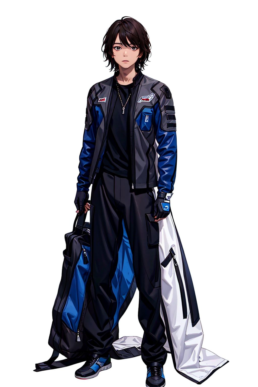 (masterpiece:1.3), (the best quality:1.2), (super fine illustrations:1.2), (Masterpiece), high quality, high detail,((white background:1.2)), looking at viewer, (SOLO:1.4),outline,,simple background,uniform, pants, jacket,