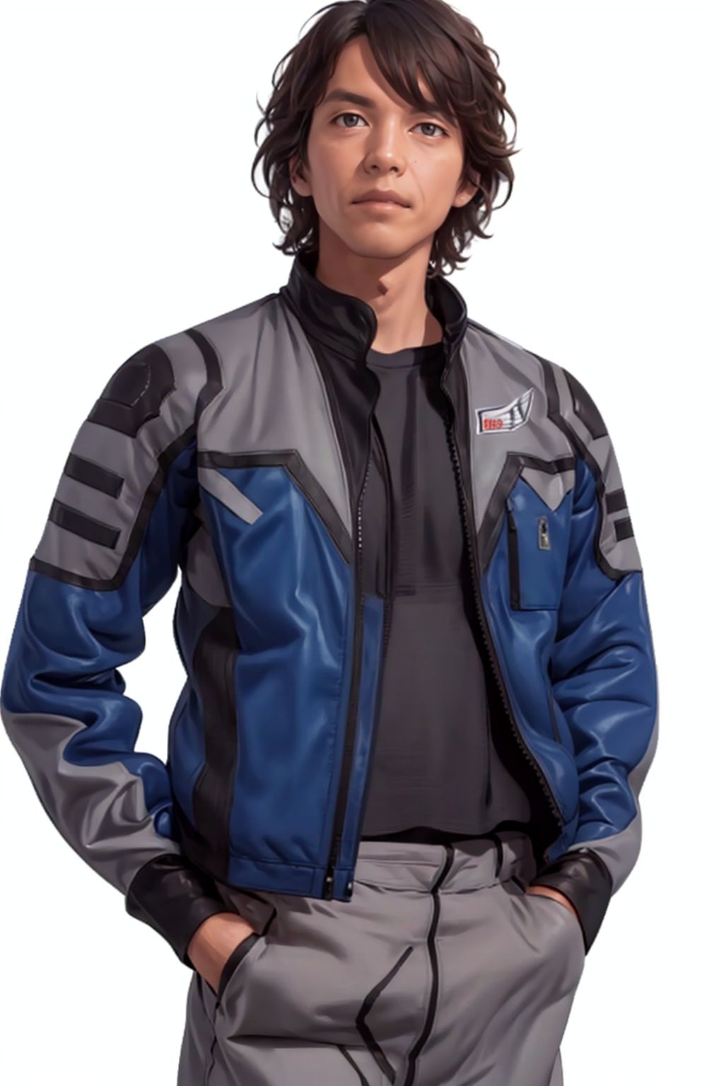 (masterpiece:1.3), (the best quality:1.2), (super fine illustrations:1.2), (Masterpiece), high quality, high detail,((white background:1.2)), looking at viewer, (SOLO:1.4),outline,,simple background,uniform, pants, jacket,