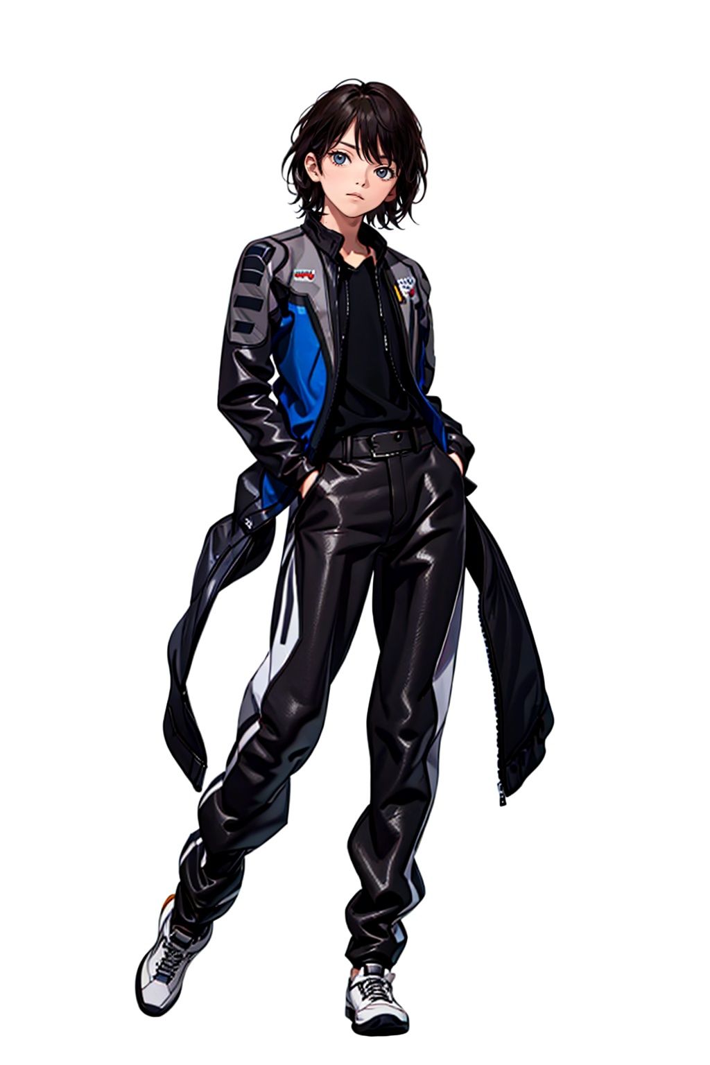  (masterpiece:1.3), (the best quality:1.2), (super fine illustrations:1.2), (Masterpiece), high quality, high detail,((white background:1.2)), looking at viewer, (SOLO:1.4),outline,,simple background,uniform, pants, jacket,