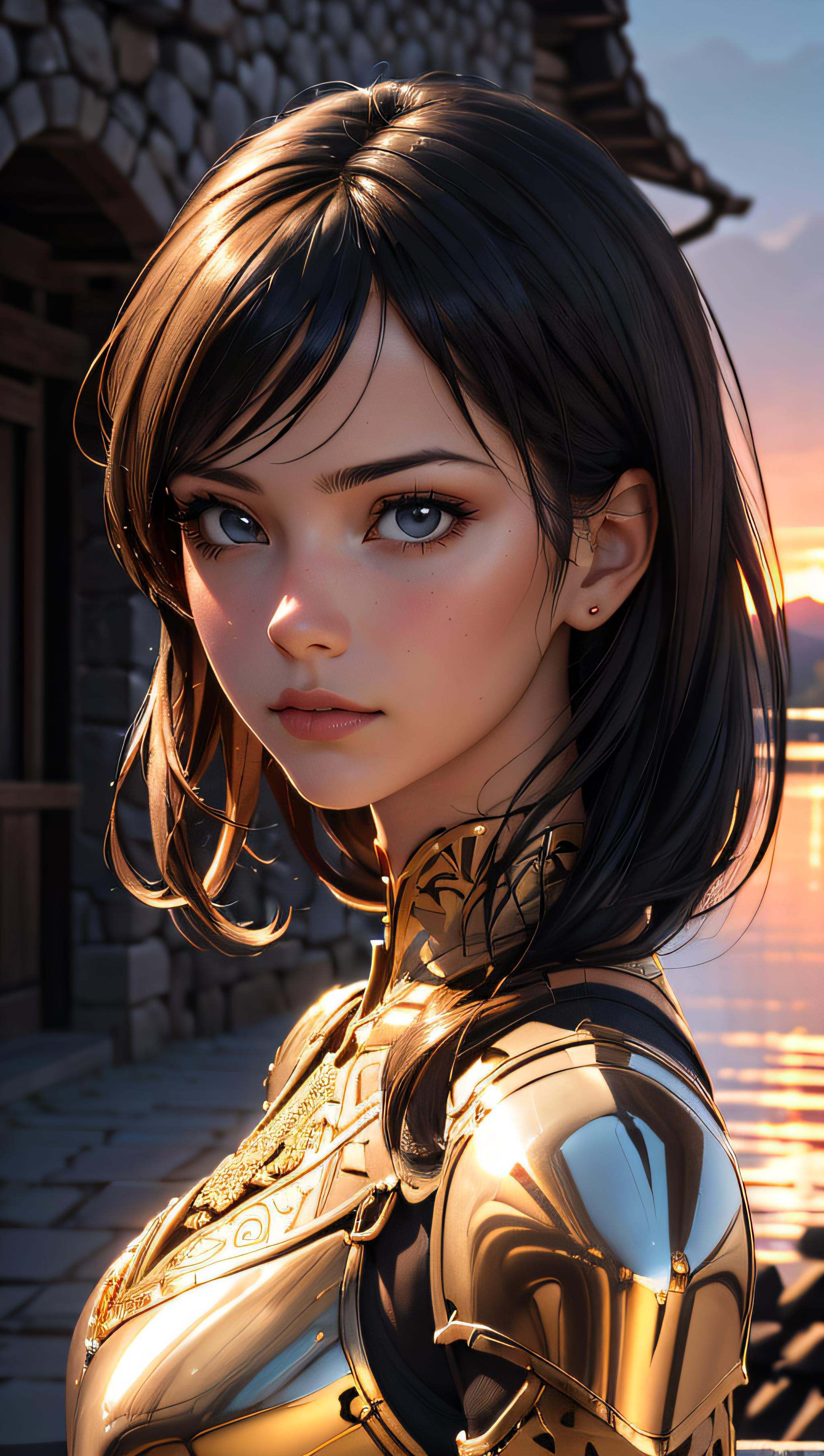 Portrait of a girl,  the most beautiful in the world,  (medieval gold armor) on Tensor.Art
