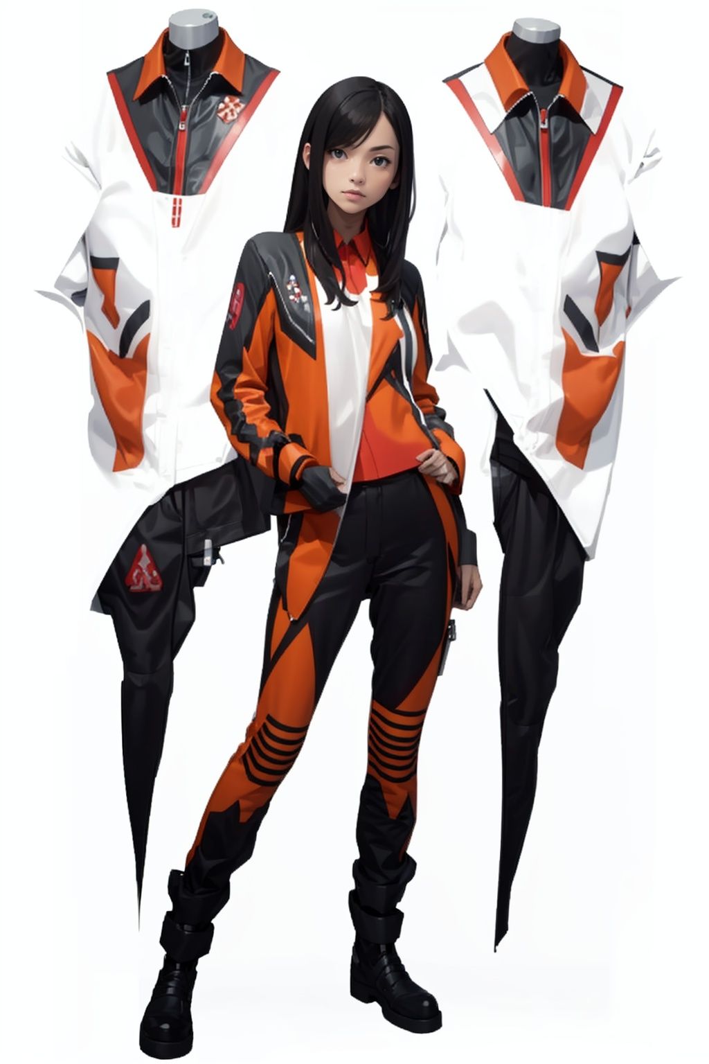 (masterpiece:1.3), (the best quality:1.2), (super fine illustrations:1.2), (Masterpiece), high quality, high detail,((white background:1.2)), looking at viewer, (SOLO:1.4),outline,,simple background,jacket, boots,
