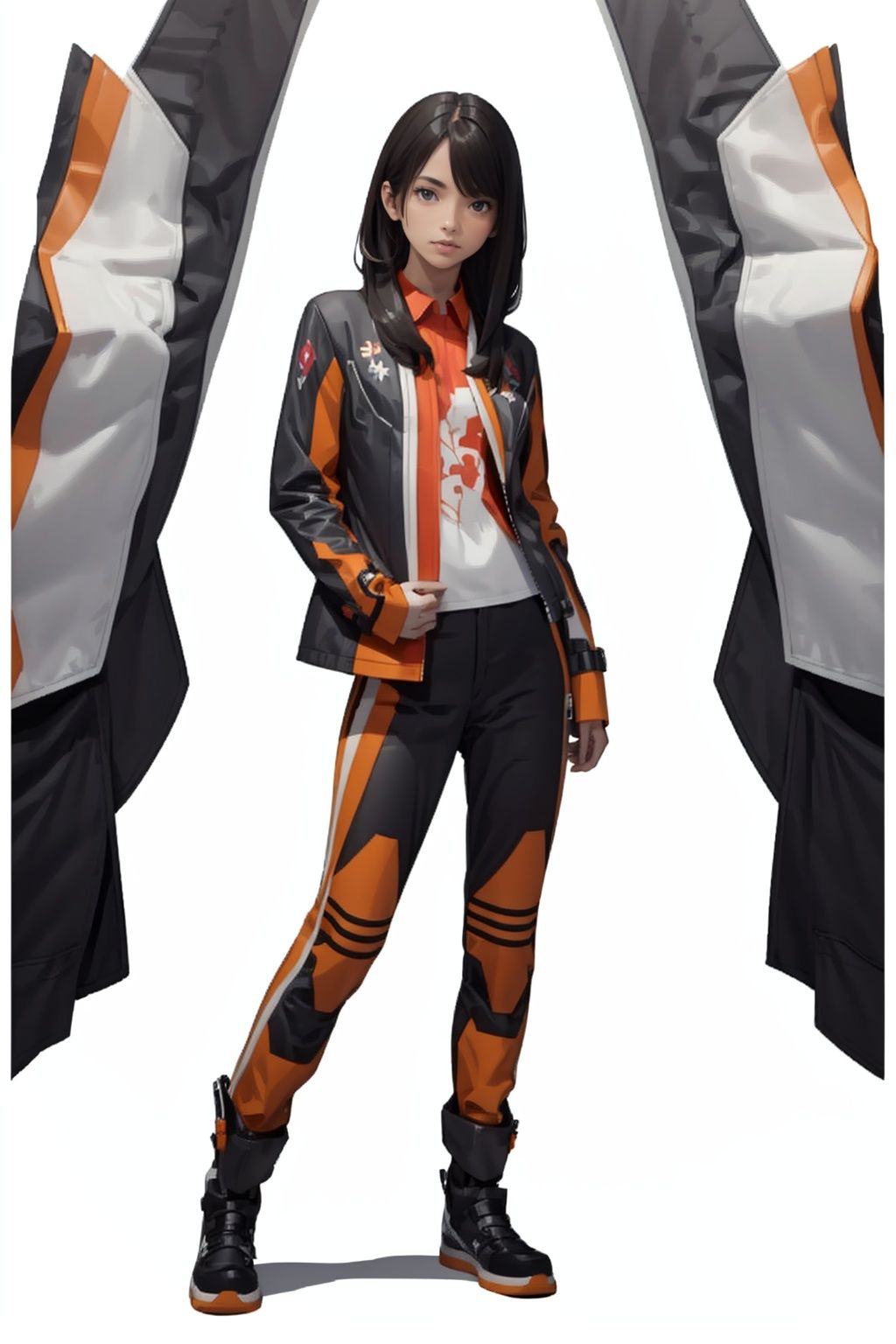 (masterpiece:1.3), (the best quality:1.2), (super fine illustrations:1.2), (Masterpiece), high quality, high detail,((white background:1.2)), looking at viewer, (SOLO:1.4),outline,,simple background,jacket, boots,
