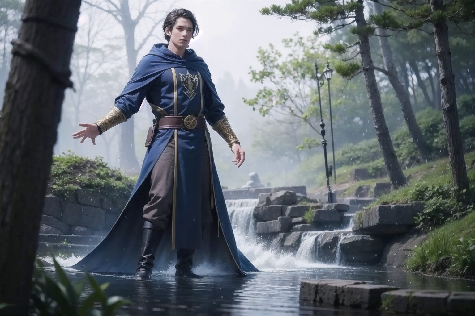 Realistic,  Handsome young wizard ,  cloak of nature on Tensor.Art