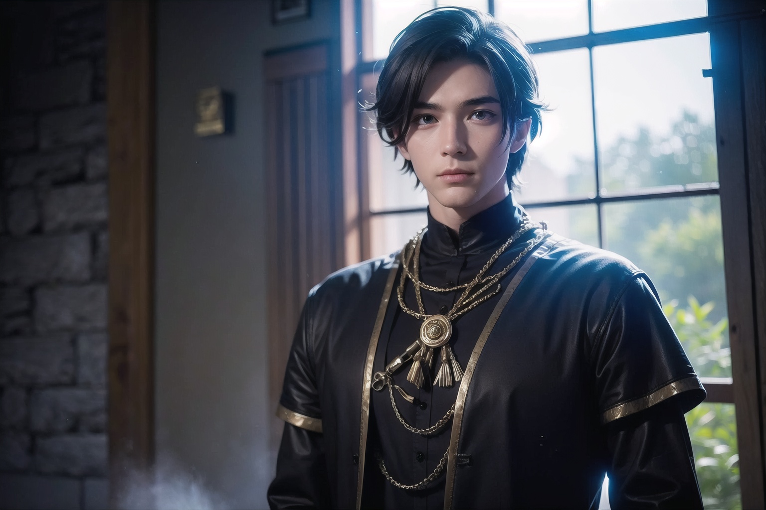 Realistic,  Handsome young wizard ,  darkness mist on Tensor.Art