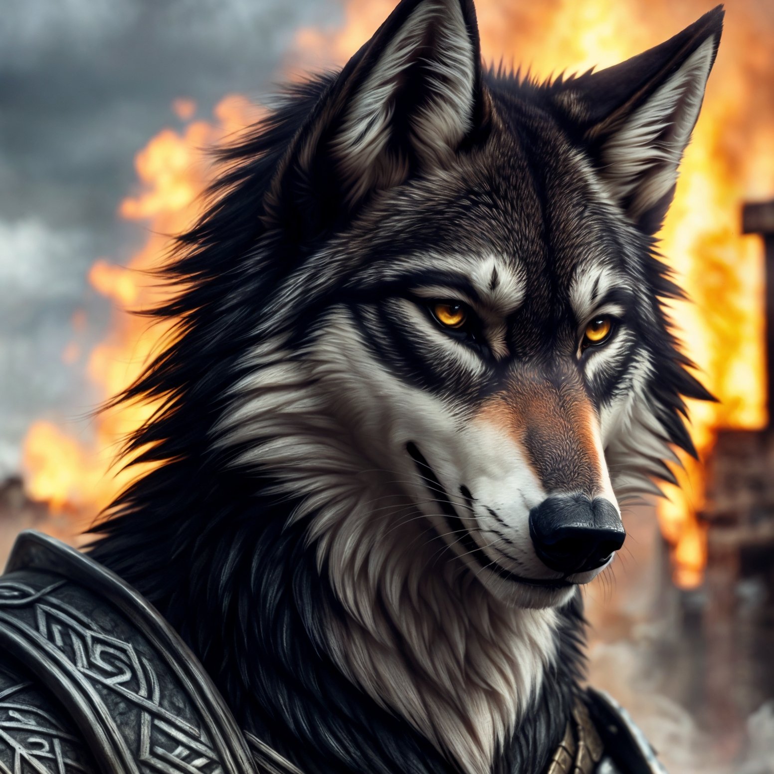 ((detailed fenris wolf )),  wearing runes armor,  ragnarök on Tensor.Art