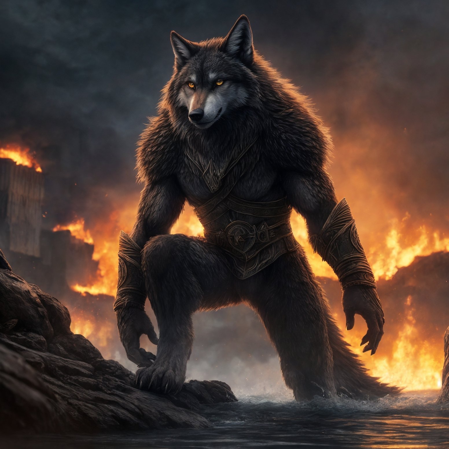 ((detailed fenris wolf )),  wearing runes armor,  ragnarök on Tensor.Art