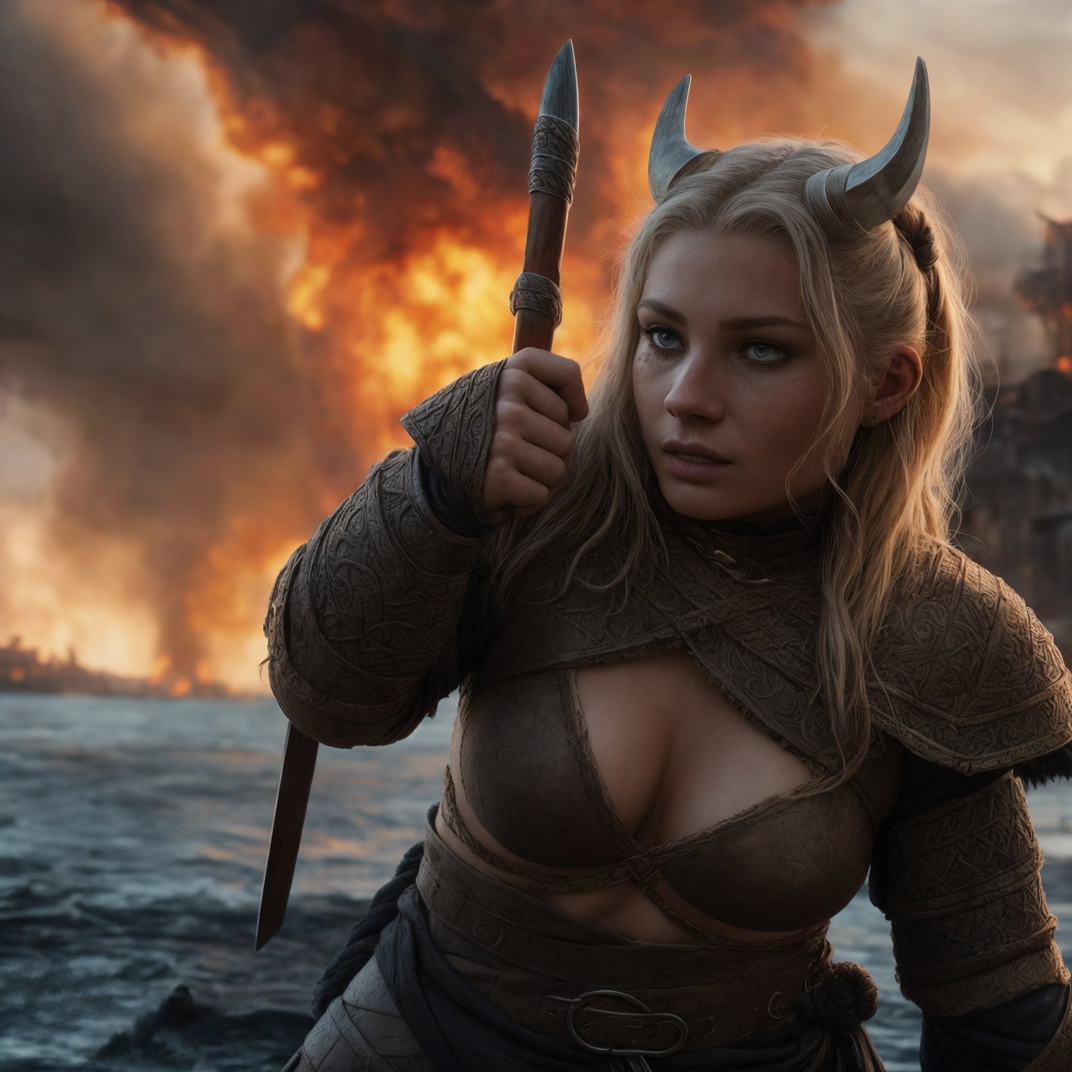((detailed viking fighting woman)),  medium breast,  wearing runes armor on Tensor.Art
