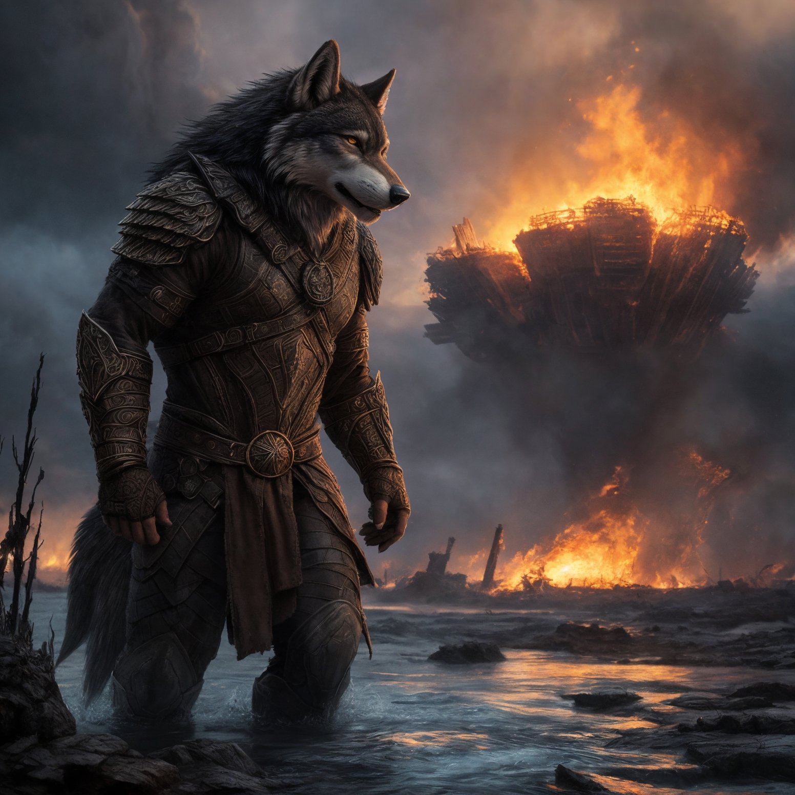 ((detailed fenris wolf )),  wearing runes armor,  ragnarök on Tensor.Art