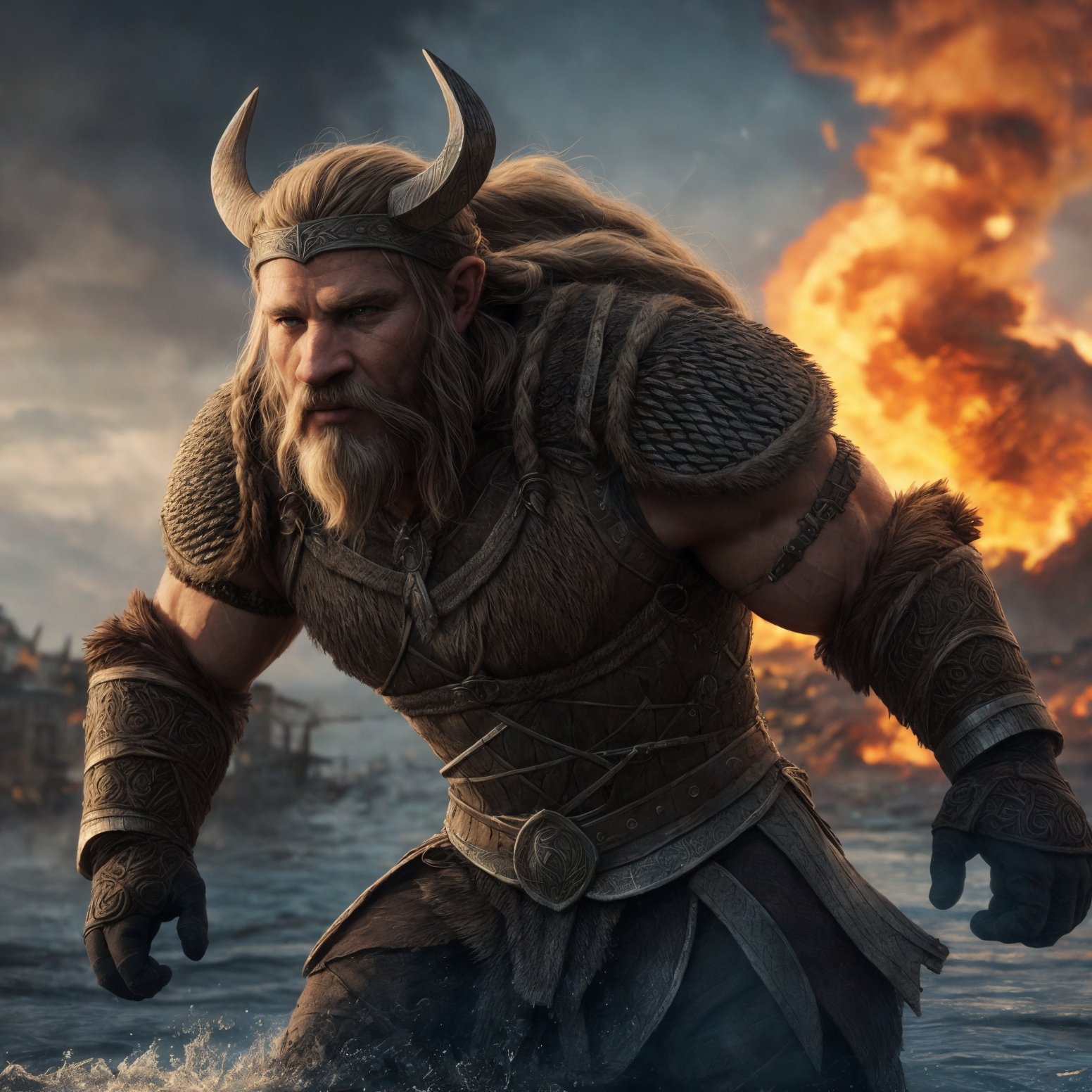 ((detailed viking fighting )),  wearing runes armor,  ragnarök on Tensor.Art
