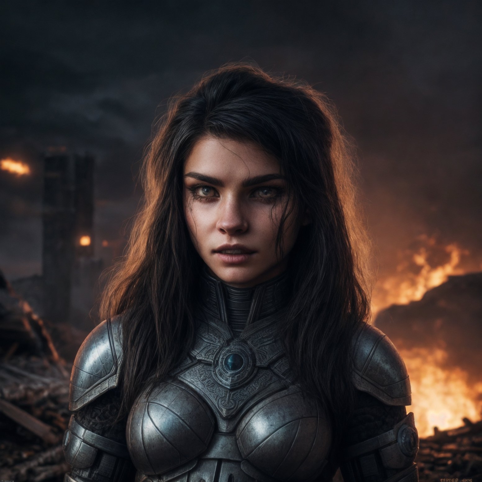 ((detailed cyborg female )),  wearing runes armor,  ragnarök on Tensor.Art