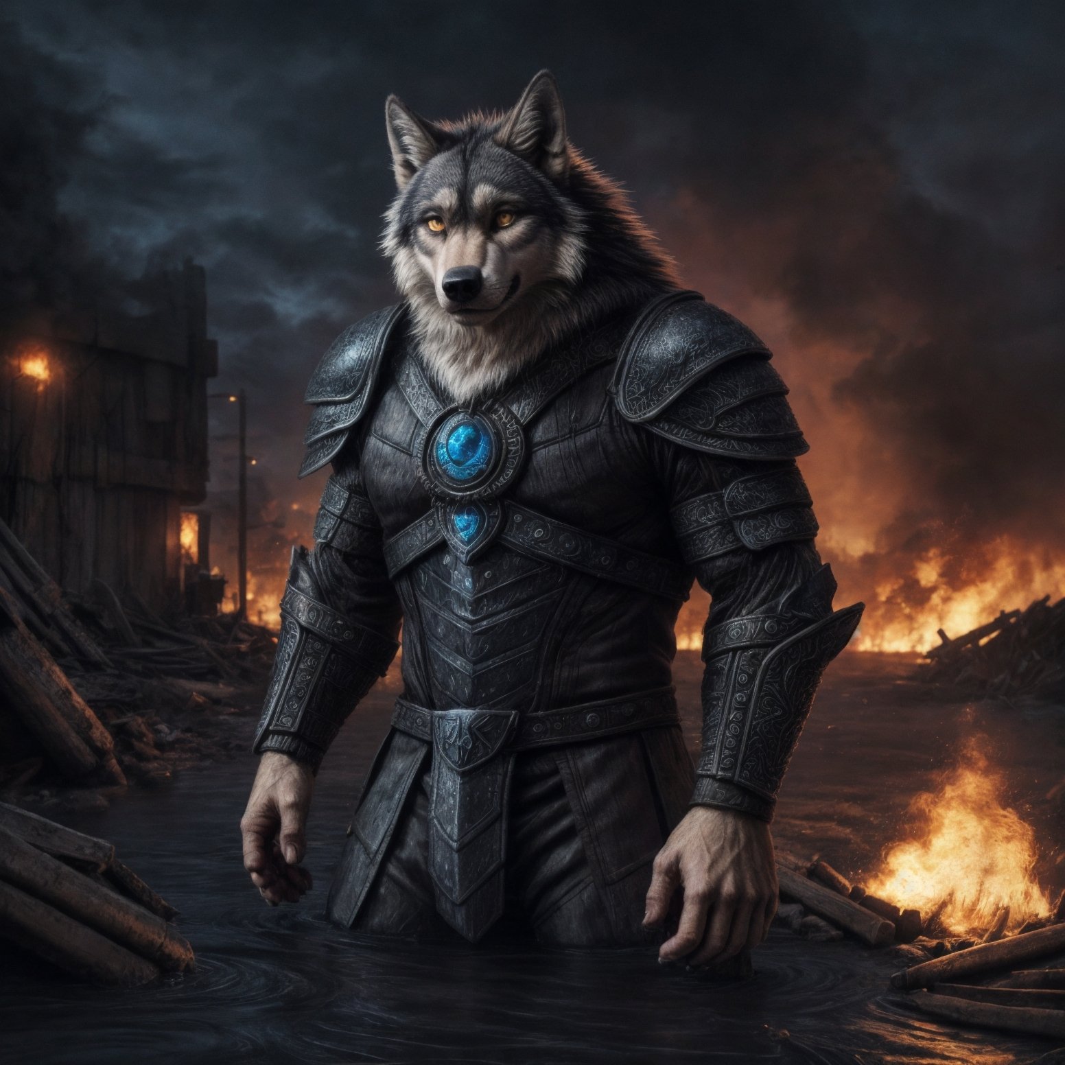 ((detailed fenris wolf )),  wearing runes armor,  ragnarök on Tensor.Art