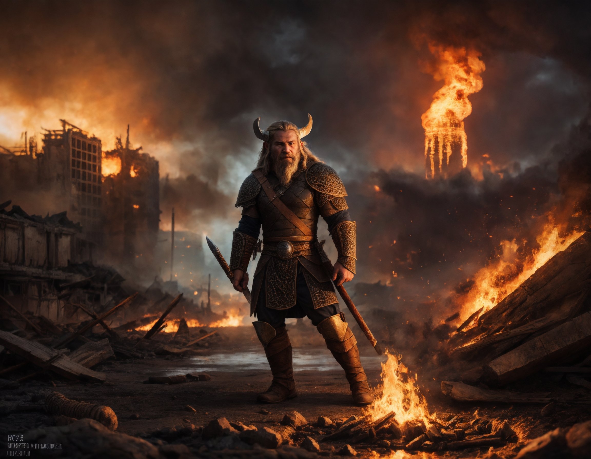 (detailed viking fighting )),  wearing runes armor,  ragnarök on Tensor.Art