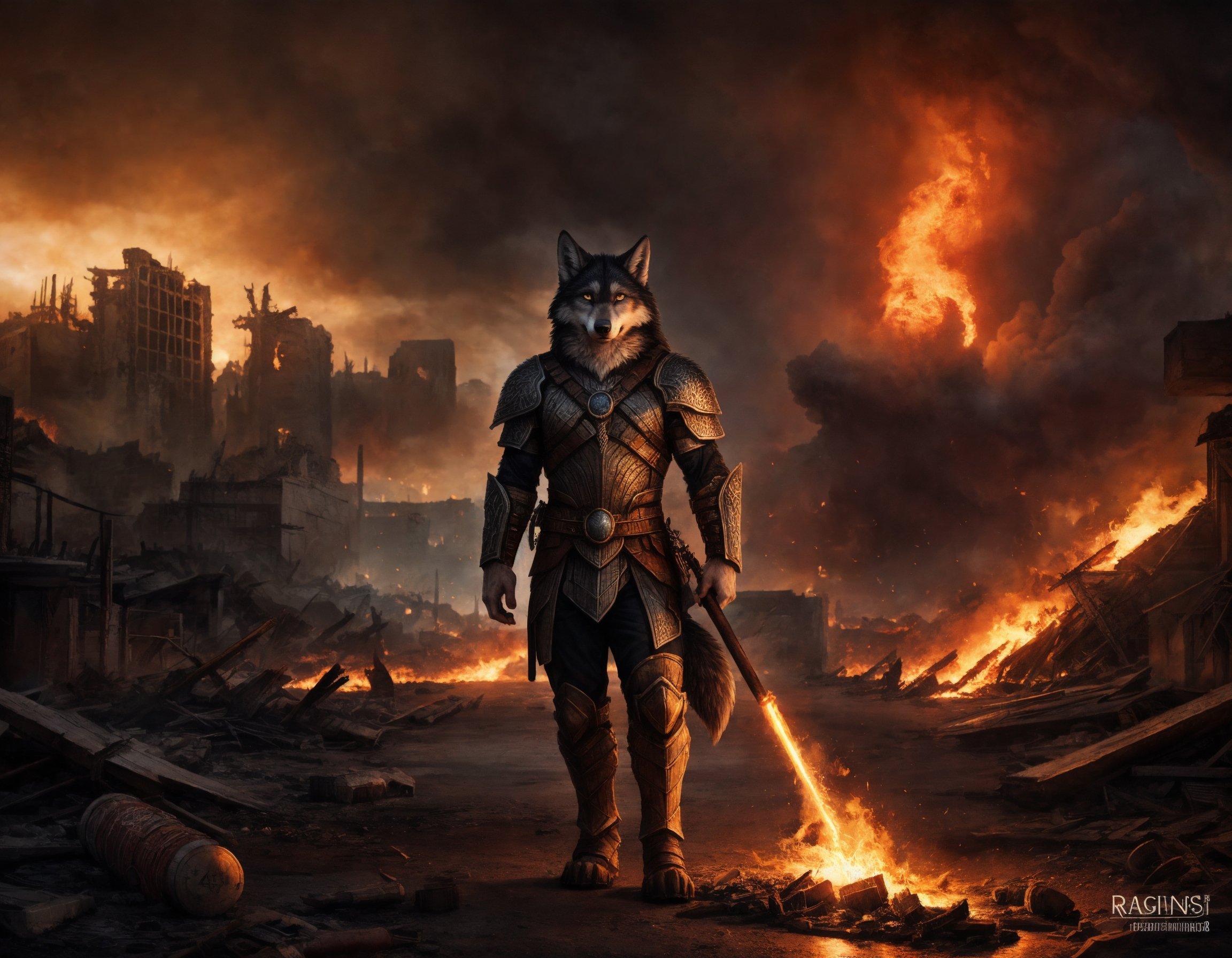 ((detailed fenris wolf )),  wearing runes armor,  ragnarök on Tensor.Art