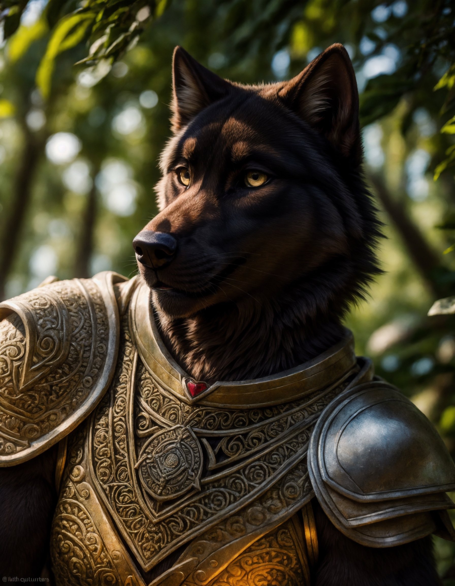 (a black wolf_adventurer),  (wearing armor with nordic runes),  searching for treasure on Tensor.Art