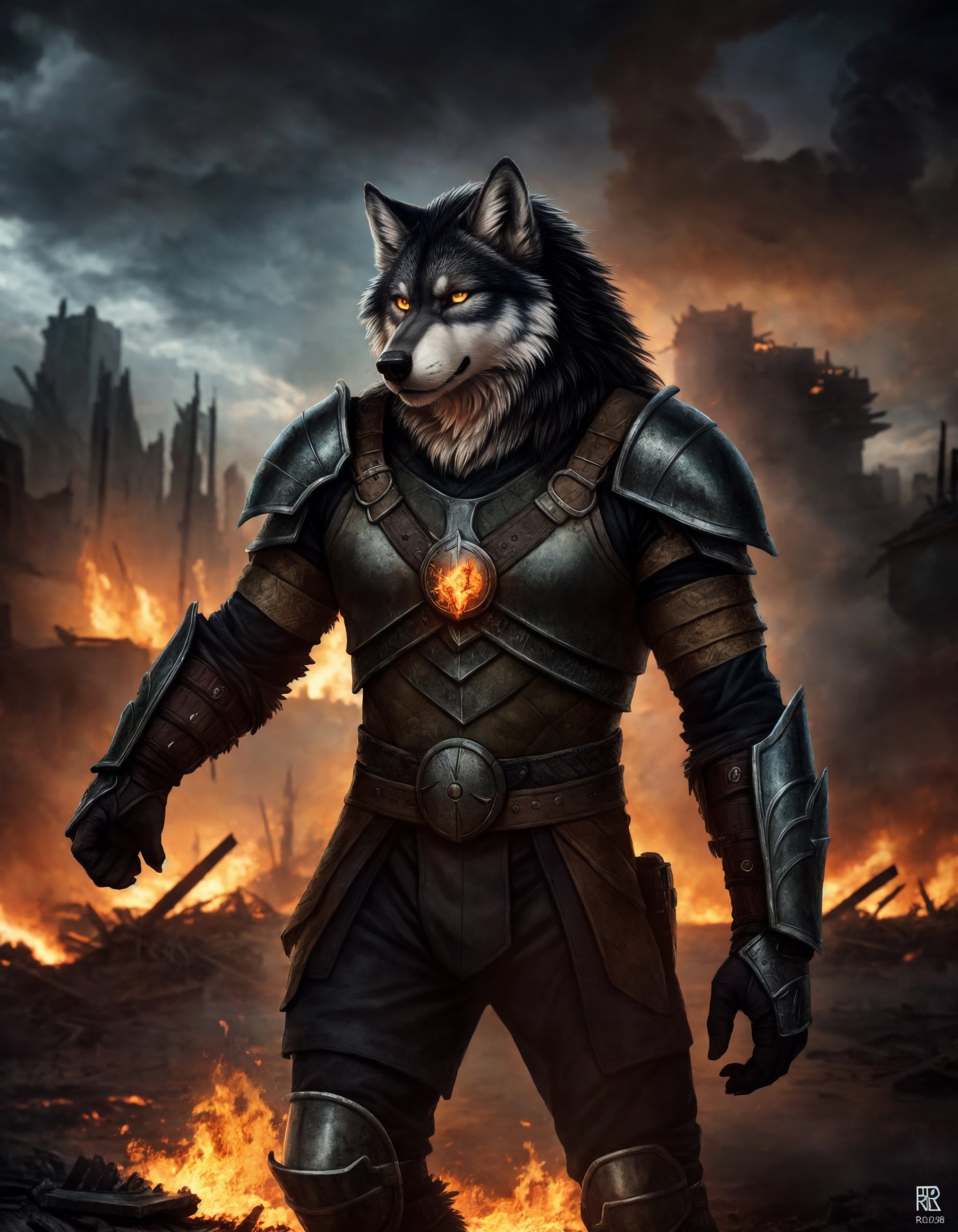 ((detailed fenris wolf )),  wearing runes armor,  ragnarök on Tensor.Art
