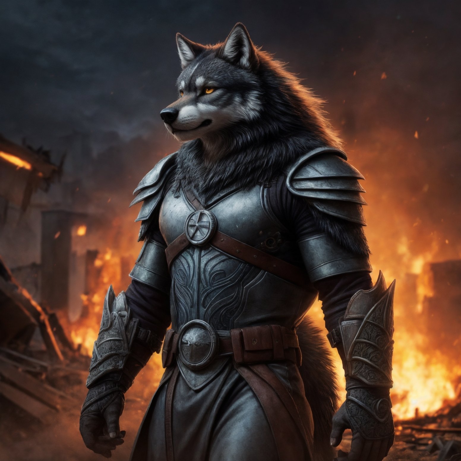 ((detailed fenris wolf )),  wearing runes armor,  ragnarök on Tensor.Art