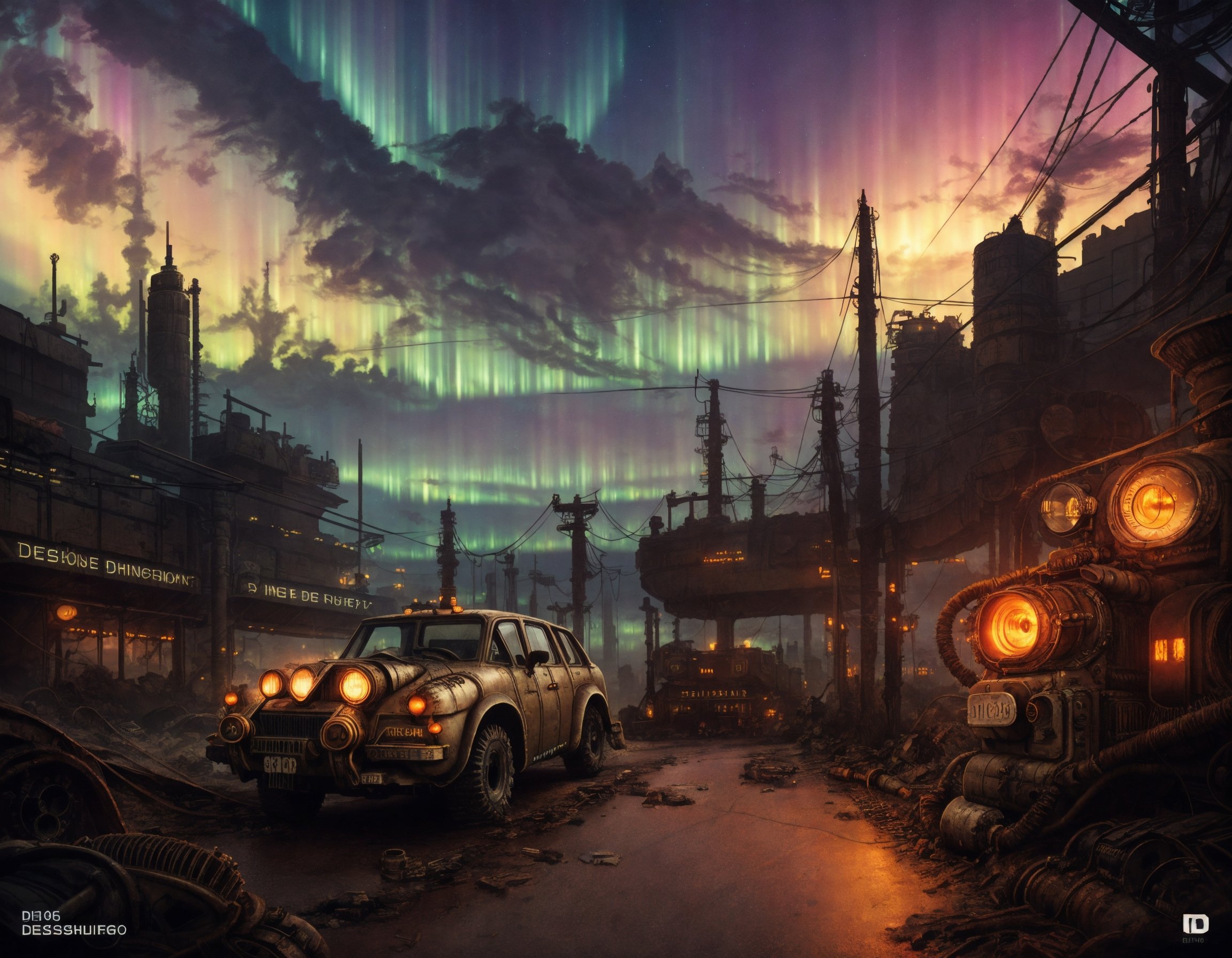 destroyed gate,  (epic post apocalyptic destroyes city overgrown ruins),  detailed background on Tensor.Art
