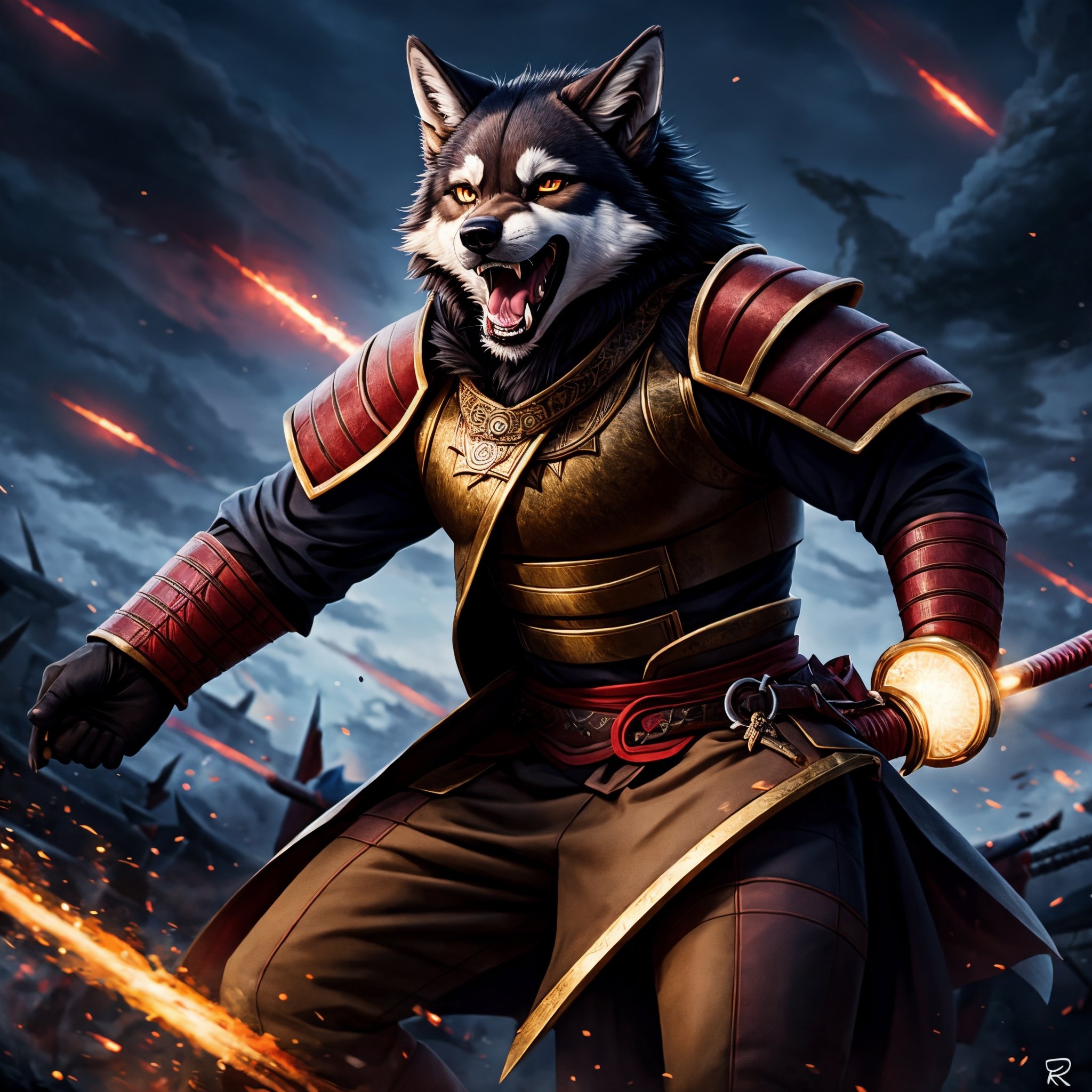 ),  a wrathful samurai wolf is storming the battlefield,  high quality photography on Tensor.Art