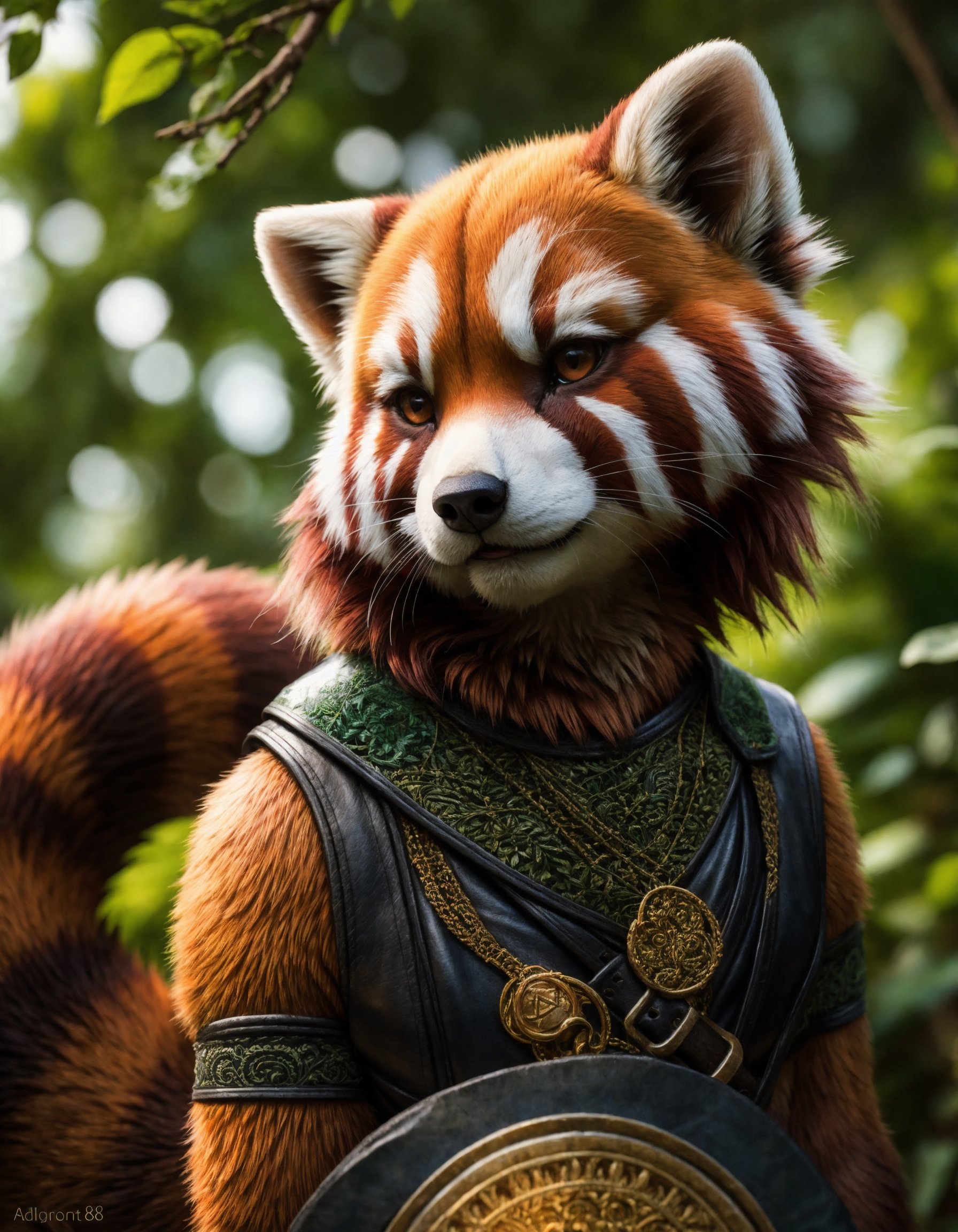 (a anthro red panda_adventurer),  (detailed leather outfit),  holding sword on Tensor.Art